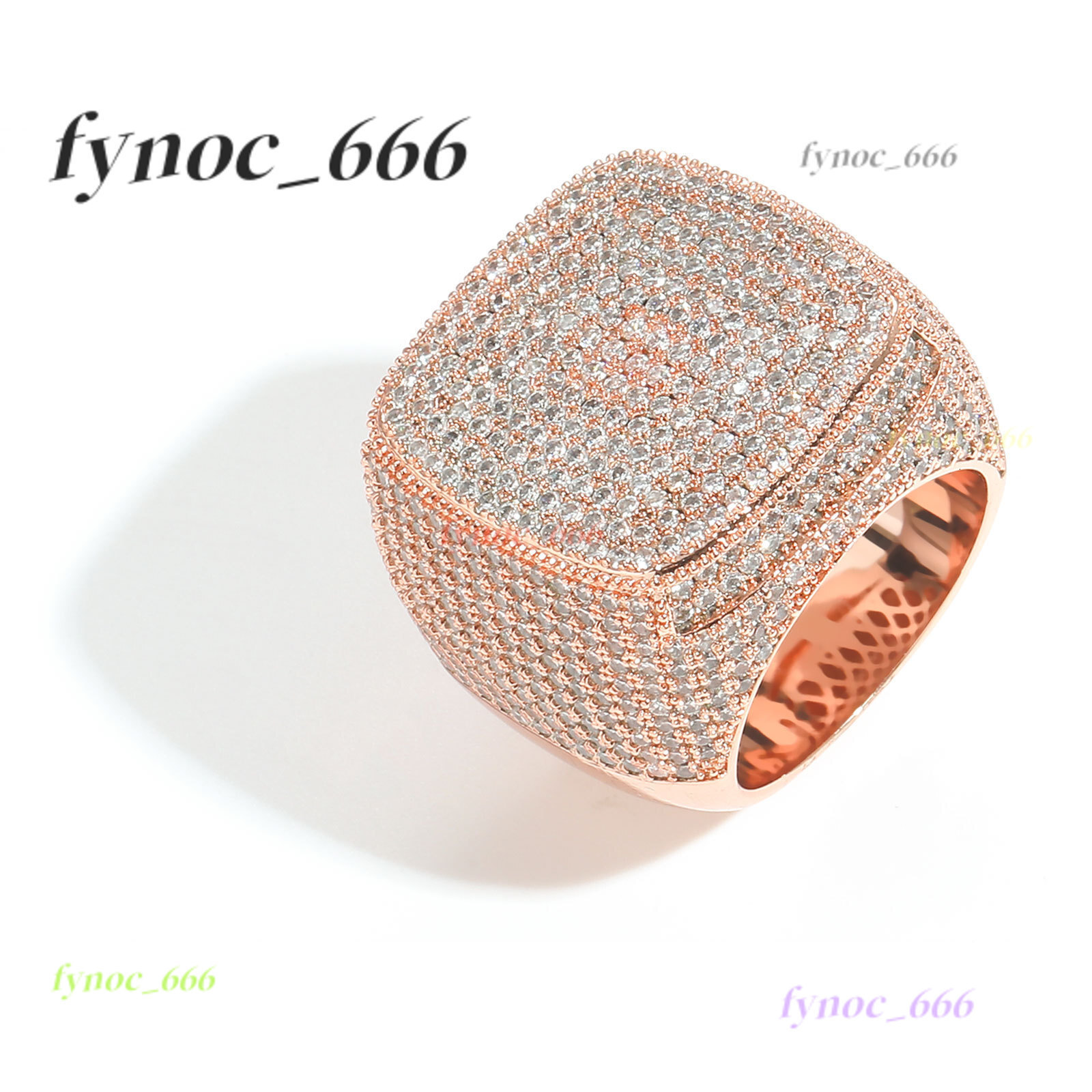 2025 Hip Hop Fashion Square Shape Brass Ring Iced Out Morganite 18 K Gold Plated Mens Ring Jewelry Party