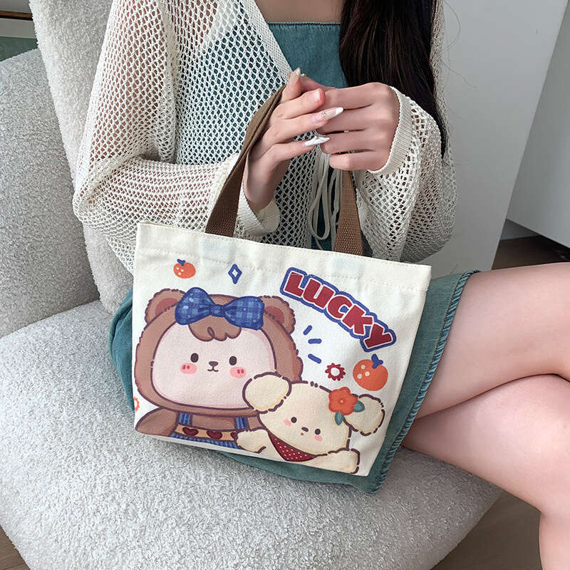 for Women Cartoon Canvas Handbag Small Crossbody Fashion Korean Style Cute Casual Tote Bag