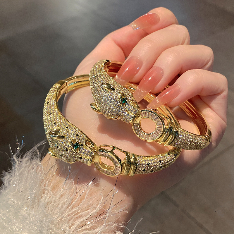 Luxury Brand Designer Jewelry New Leopard 18K Gold Full Diamond Zirconia Carka Bracelet For Women Hot-Selling Retro Fashion Electroplated