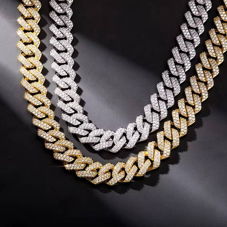 New Drop Shipping 14mm 5A Moissanite Diamond Hip Hop Jewelry Mens Prong Cuban Link Chain Necklace