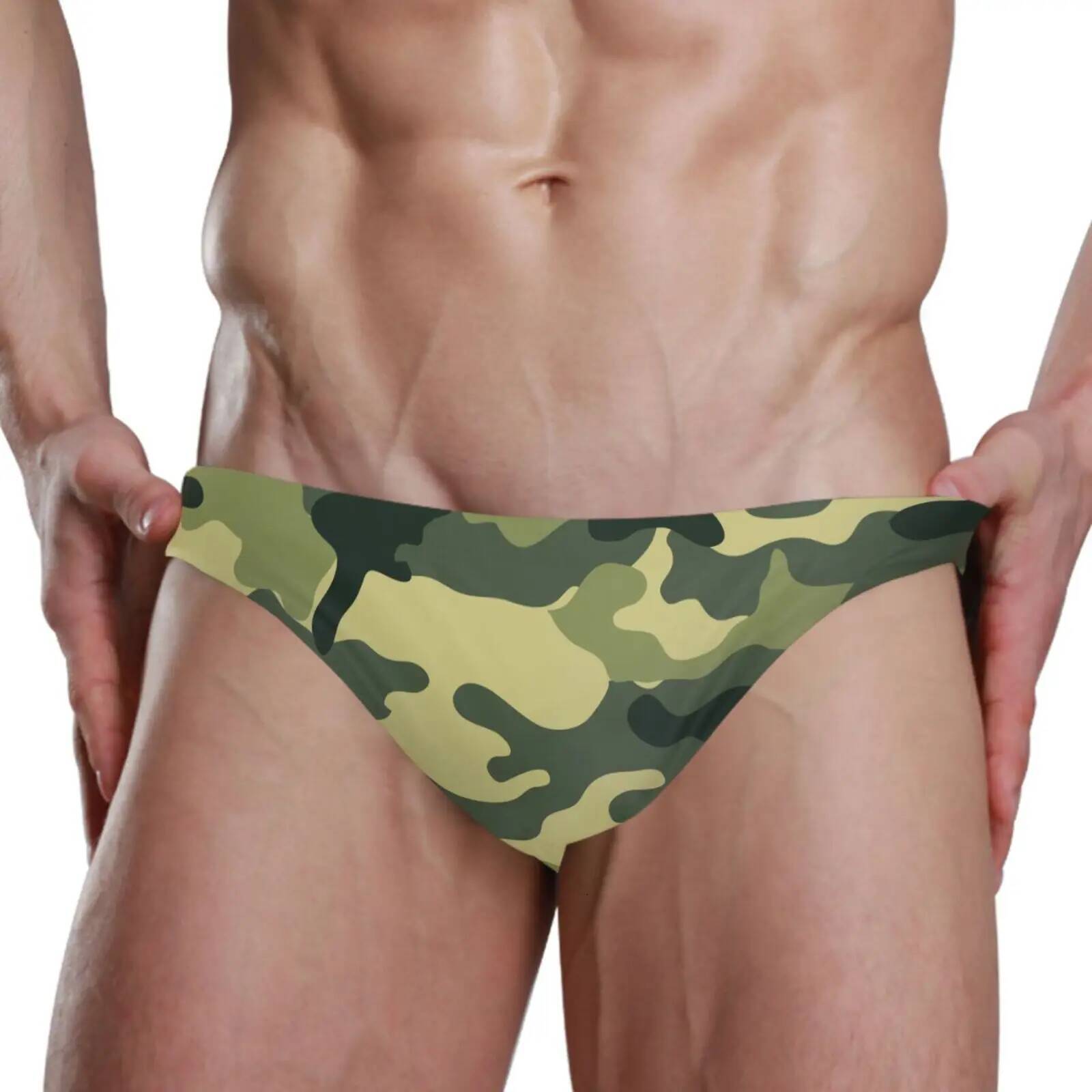 Sexy Men Swimwear Polyester Quick Dry camouflage design Swimming Briefs Gay Low Waist Swimsuits Beach Pool Spa Bathing Panties