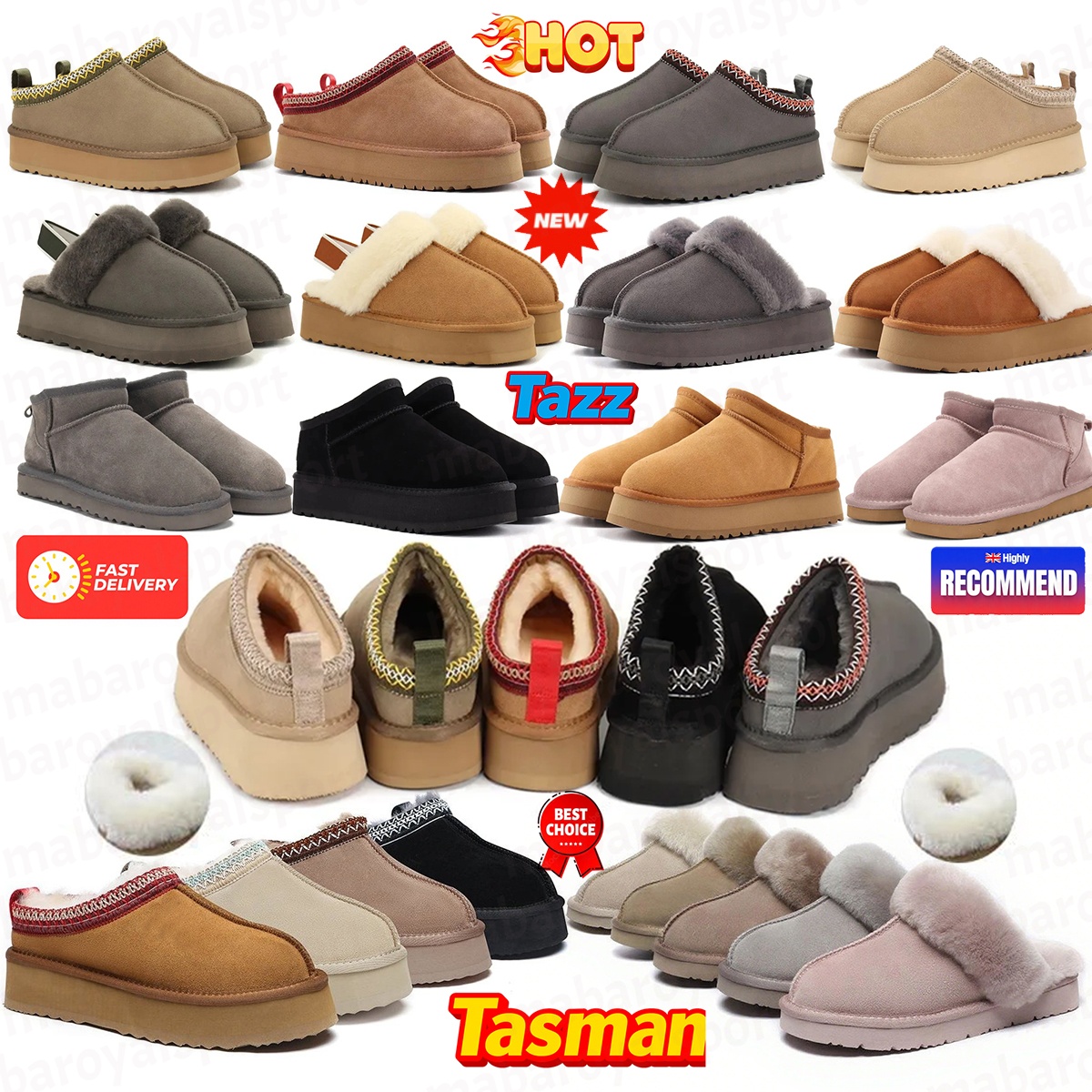 Designer snow winter mens boots Tazz tasman Slippers fur slides platform boot Suede slippers platform women Shearling chestnut mules booties shoes outdoor sandals