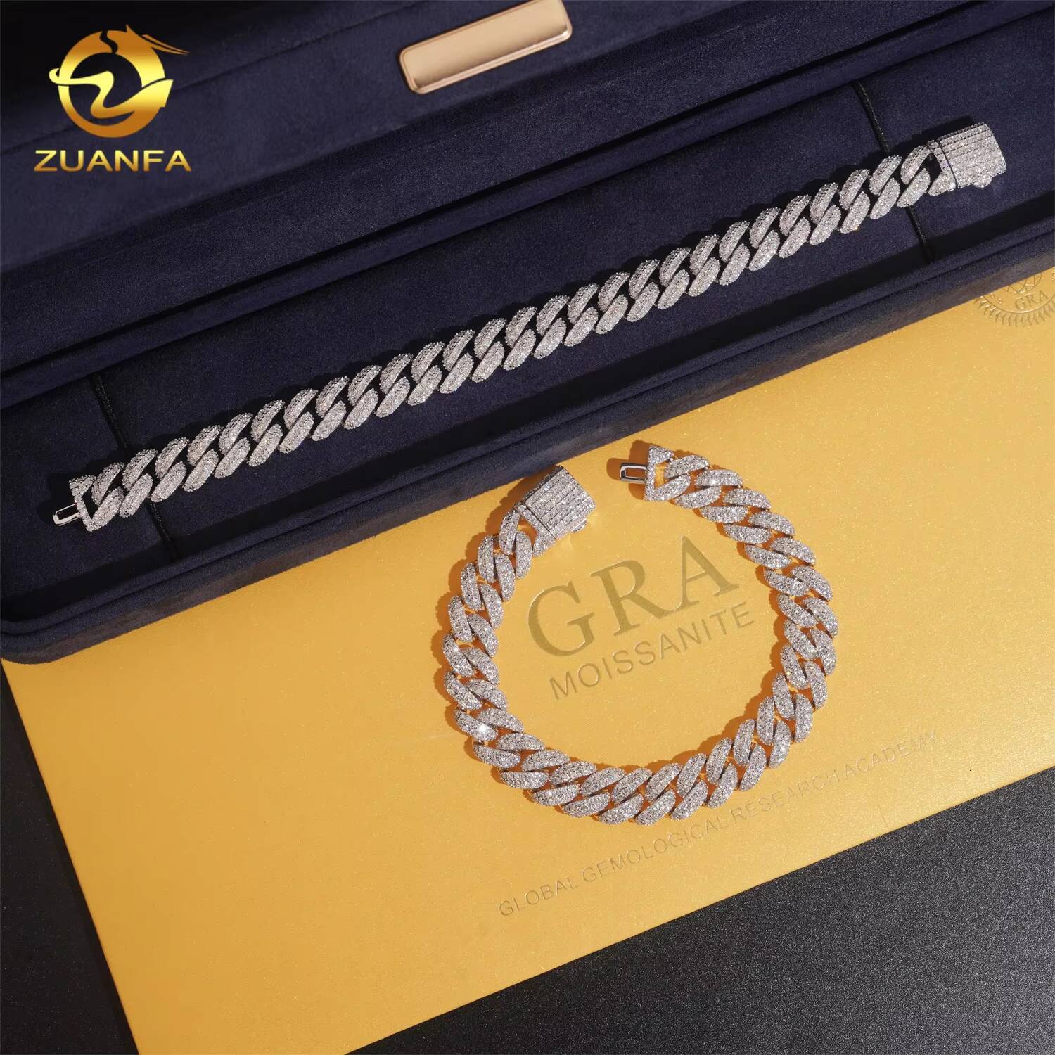 10mm Classic Moissanite Cuban Chain Instock Iced Out Hip Hop Jewelry 925 Silver Pass Diamond Test Miami Cuban Link Chain