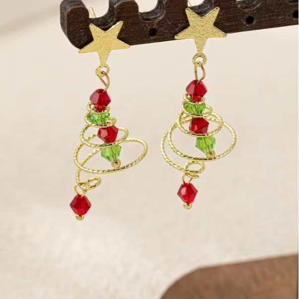 New Trendy Christmas Tree Earrings For Women Santa Claus Snowman Drop Earrings Five pointed star earring bow long earrings Jewelry Girls Christmas Gif