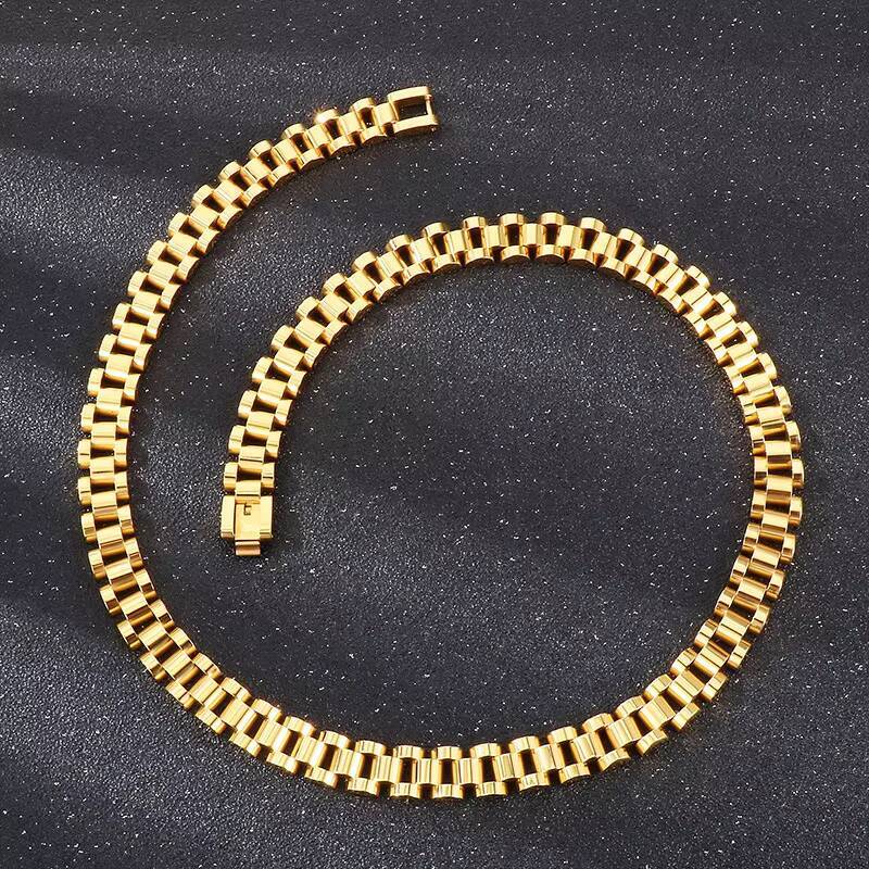 12mm Gold Stainless Steel Watch Band Necklace Mens Fashionable Custom Jewelry with Strap Chain for Necklaces