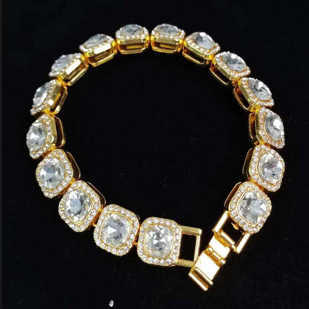 Men's Hip Hop Rap Accessories square Rock Candy Full Dia Gold Necklace Bangles