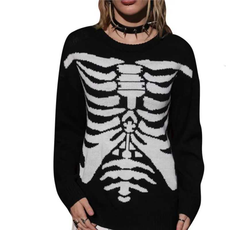 Halloween Pullover Knitted Sweater With Dark Subculture Skull Pattern Loose Long Sleeved Knitted Sweater Womens In Autumn 2024 Z250905