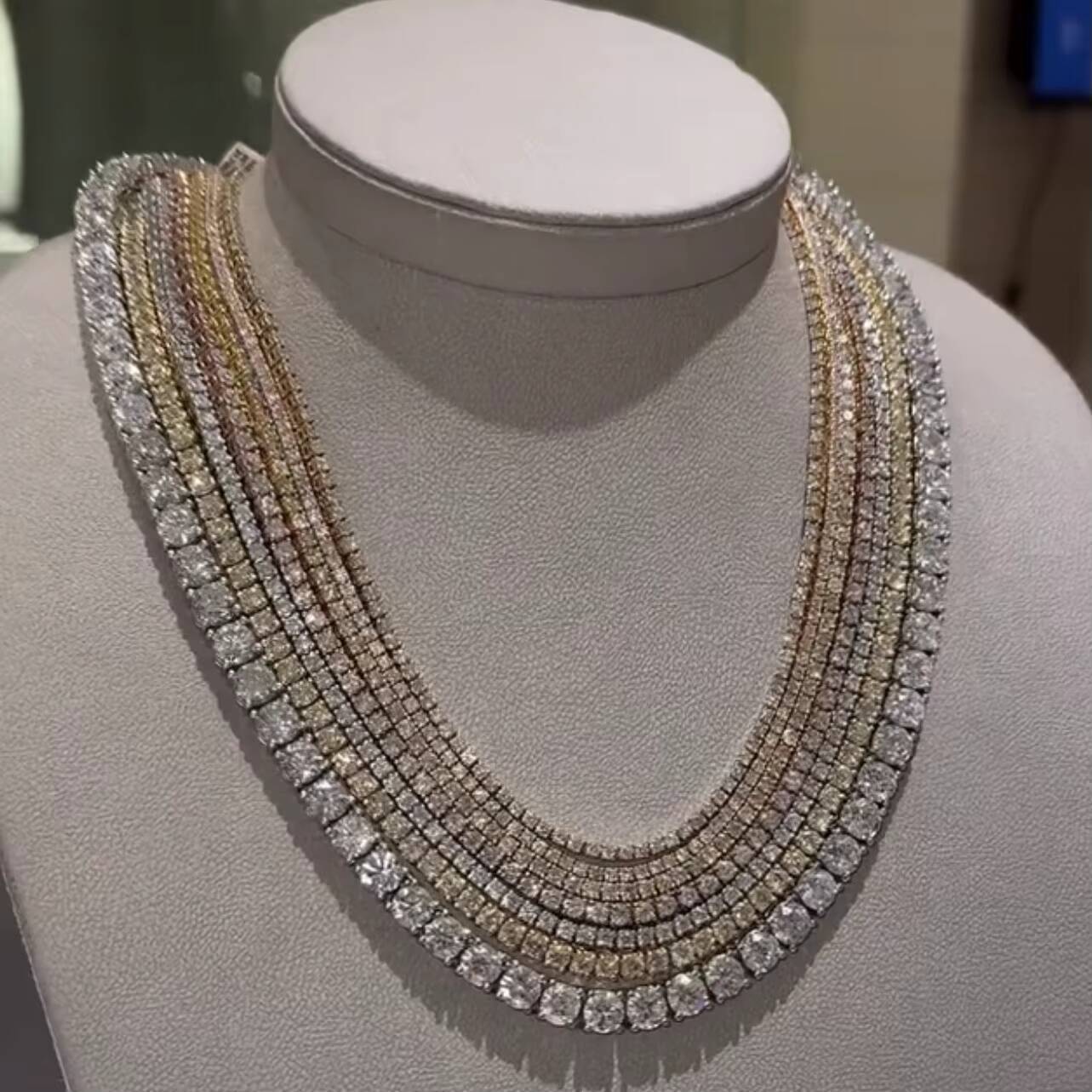 Top Sale S925 Sterling Silver 10K Real Solid Gold 3mm Round Brilliant Cut Lab Grown Diamond Tennis Chain Necklace