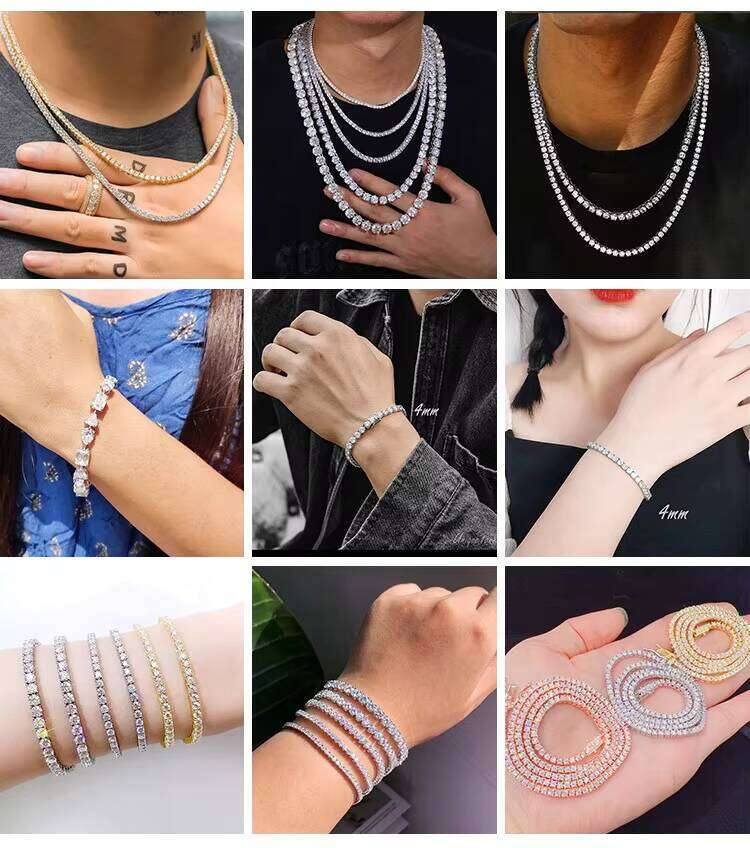 Goldleaf Custom 3mm 4mm 5mm GRA Certificate D Color VVS Mossanite Tennis Necklace Bracelet Sterling Sier Moissanite Chain
