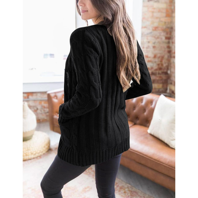 Women's 2025 Fall Long Sleeve Cable Knit Sweater Open Front Cardigan Button Loose Outerwear