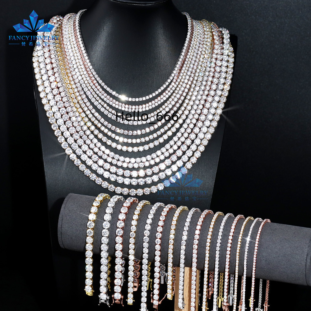 CHEAPEST in HISTORY Large Stock Moissanite Tennis Chain Necklace Bracelet 2MM 3MM Hip Hop Iced Out Jewelry Moissanite Chains