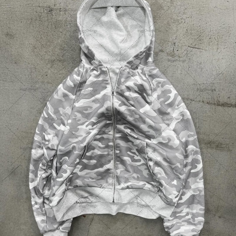 American Retro Harajuku Camouflage Zipper Hoodie Women Hiphop Trendy Streetwear Gothic Punk Casual Oversized Sweatshirt Men 250904