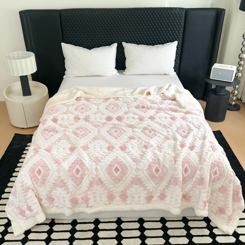 Free Shipping Light Luxury Jacquard Hollow Tafu Fleece Blanket Thickened Warm Nap Cover Carpet Lamb Fleece Double Layer Sofa Blanket