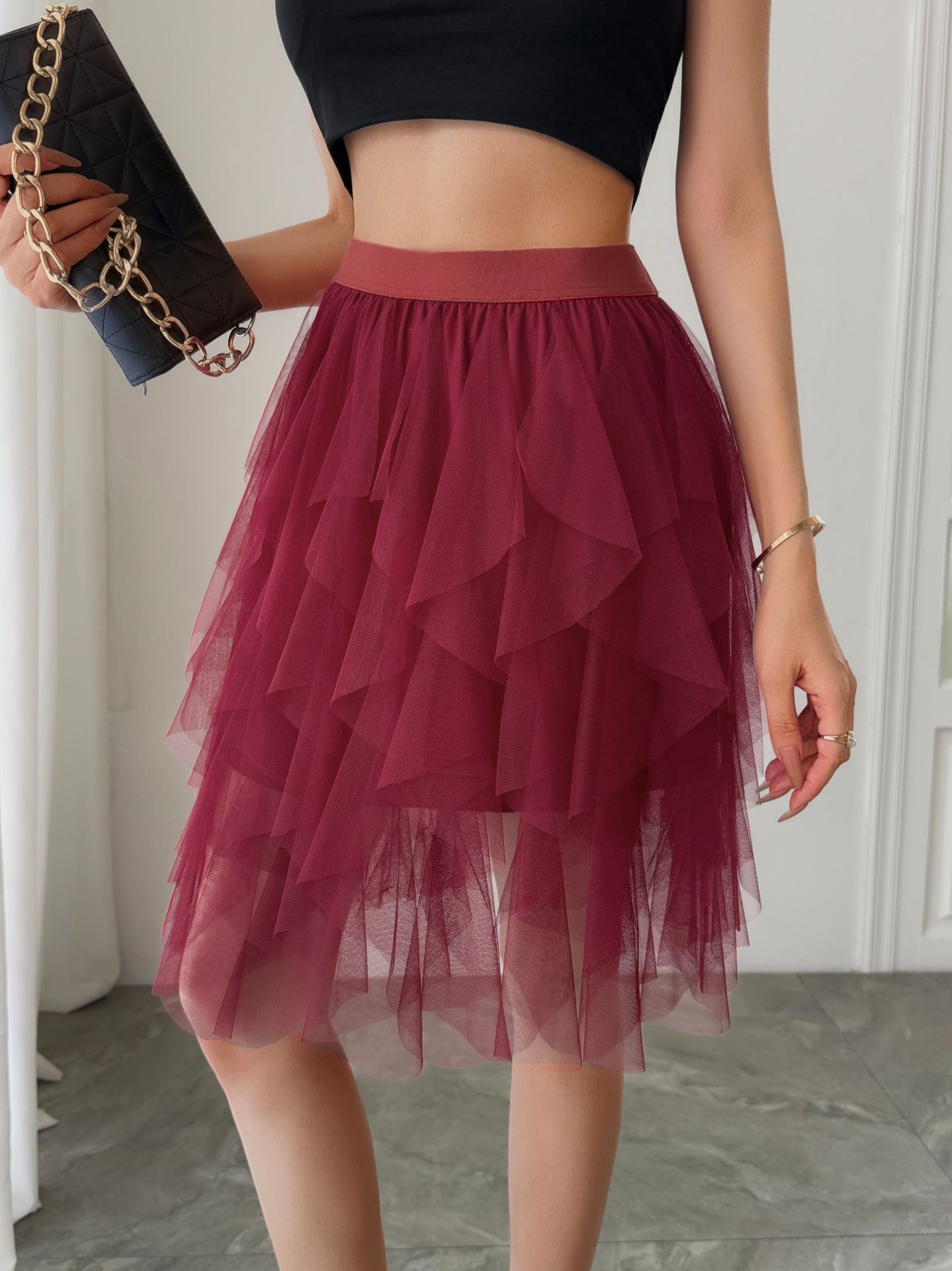 A28040 Mesh Princess Skirt Dance Swing Pleated Skirt Tutu Skirt