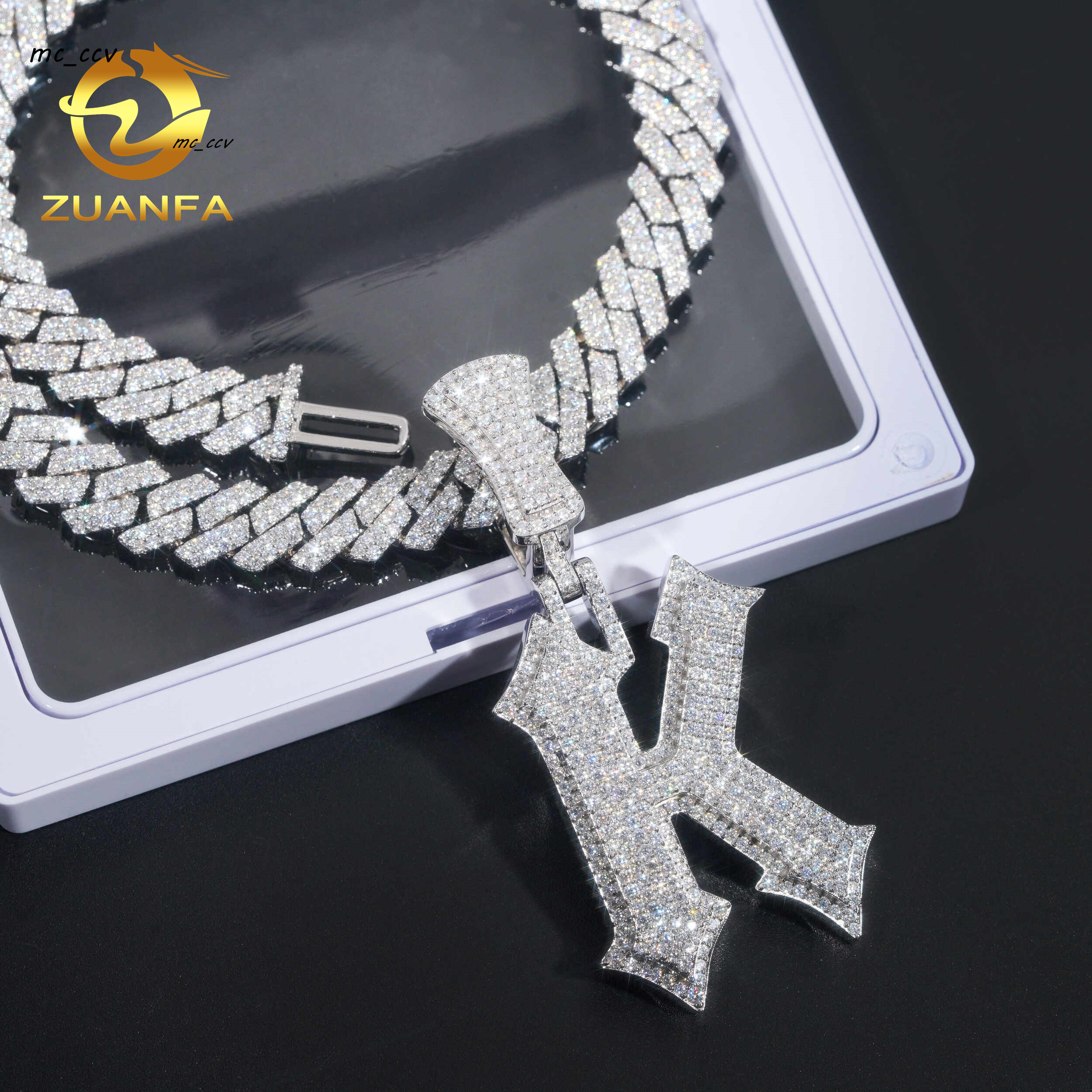 Custom Iced Out 925 Silver Moissanite Pendant Initial Letter Pendant Hip Hop Crown Letter K Pendant Necklace