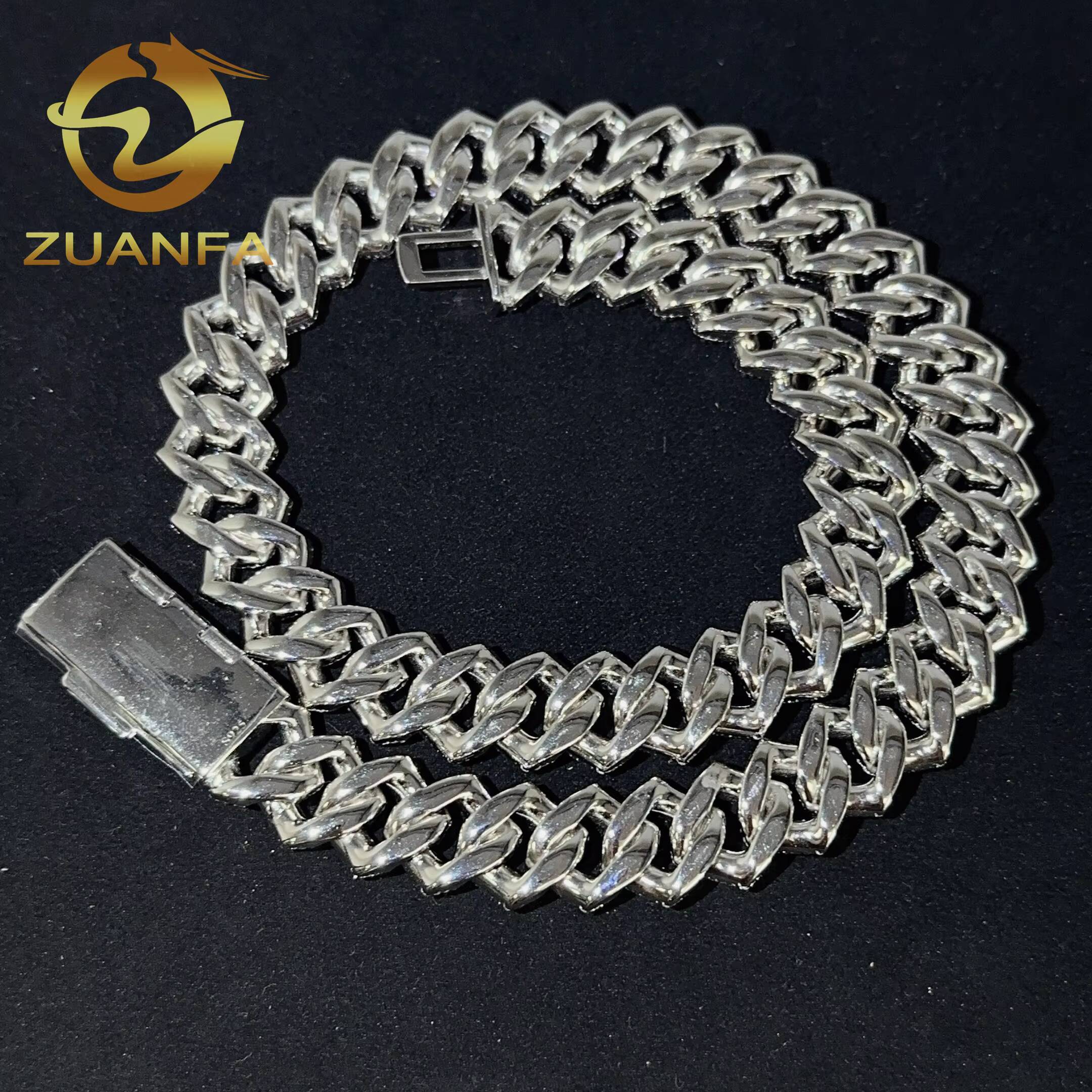 Buss Down 15mm Baguette Cut Cuban Link Chain Moissanite Hip Hop Jewelry 925 Silver Iced Out Cuban Link Pass Tester Men Chain