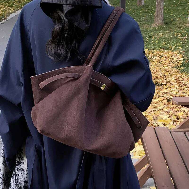 LEFTSIDE Large Nubuck Leather Tote Bags Lady Shoulder Bag For Women 2024 Winter New Korean Fashion Y2k Retro Handbags And Purses