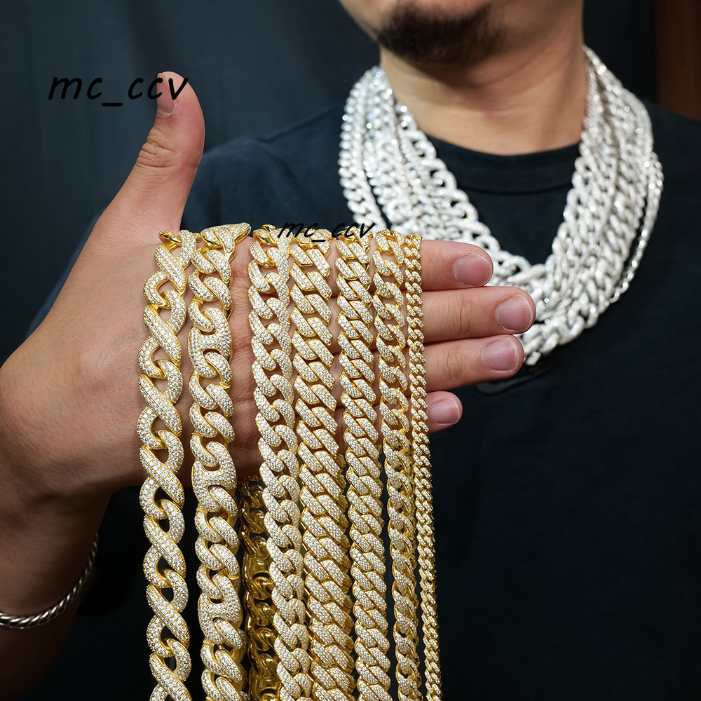 Custom 925 Sterling Silver Gold Plated Full of Iced Out Diamond Moissanite Hiphop Necklace Cuban Link Chain for Rapper