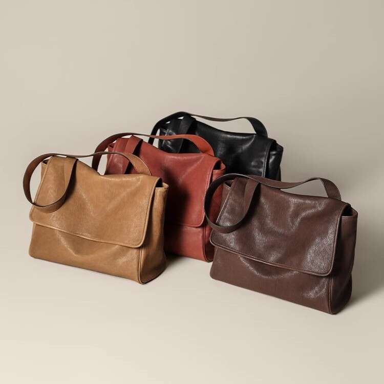 Qiu Zhen New Vegetable-Tanned Top Layer Cowhide Flap Messenger Soft Leather Single Shoulder Crossbody Large Capacity Commuter Bag