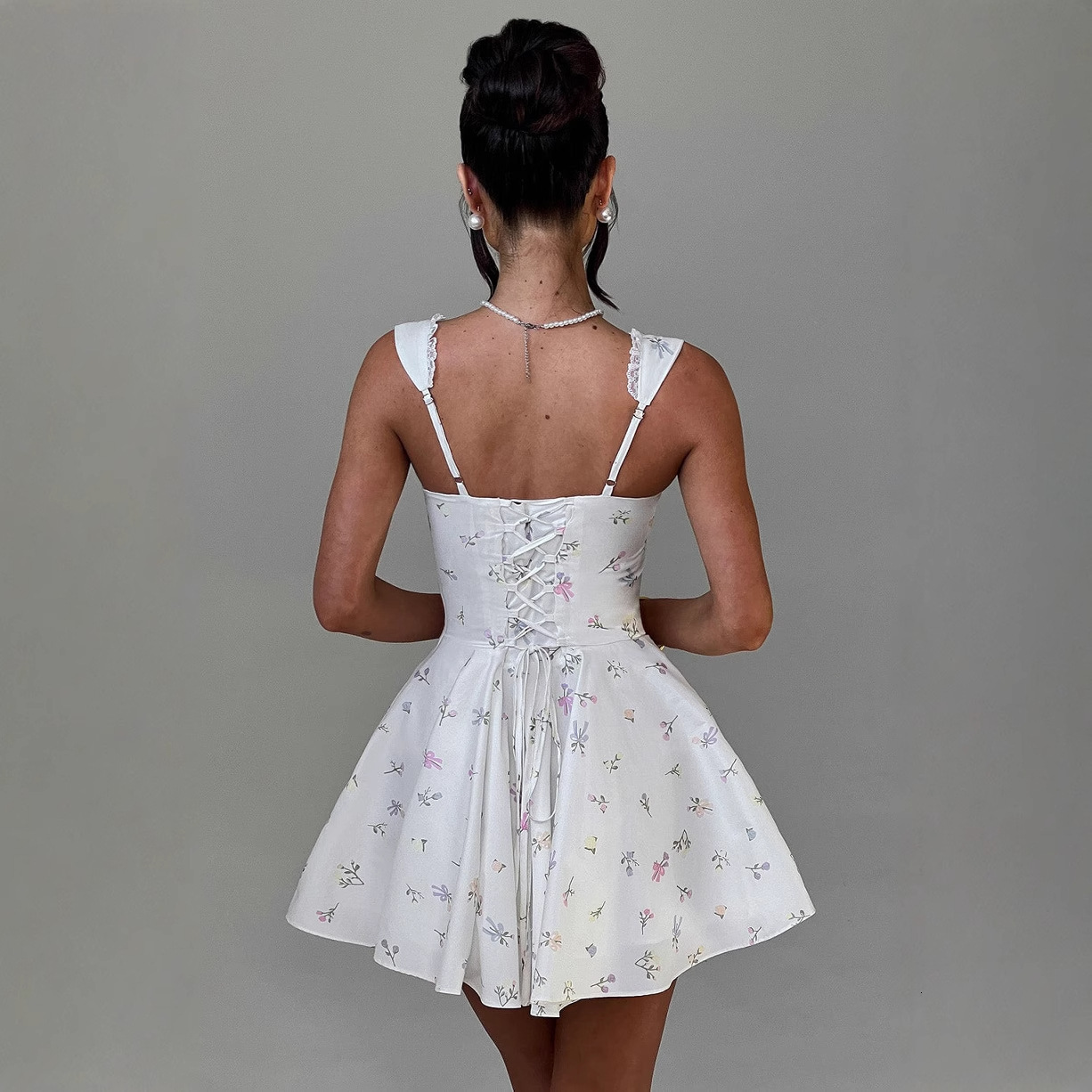 Sexy Womens New Lace Patchwork Hot Girl Strap Dress Slim Backless Dress Womens Puffy Short Dress