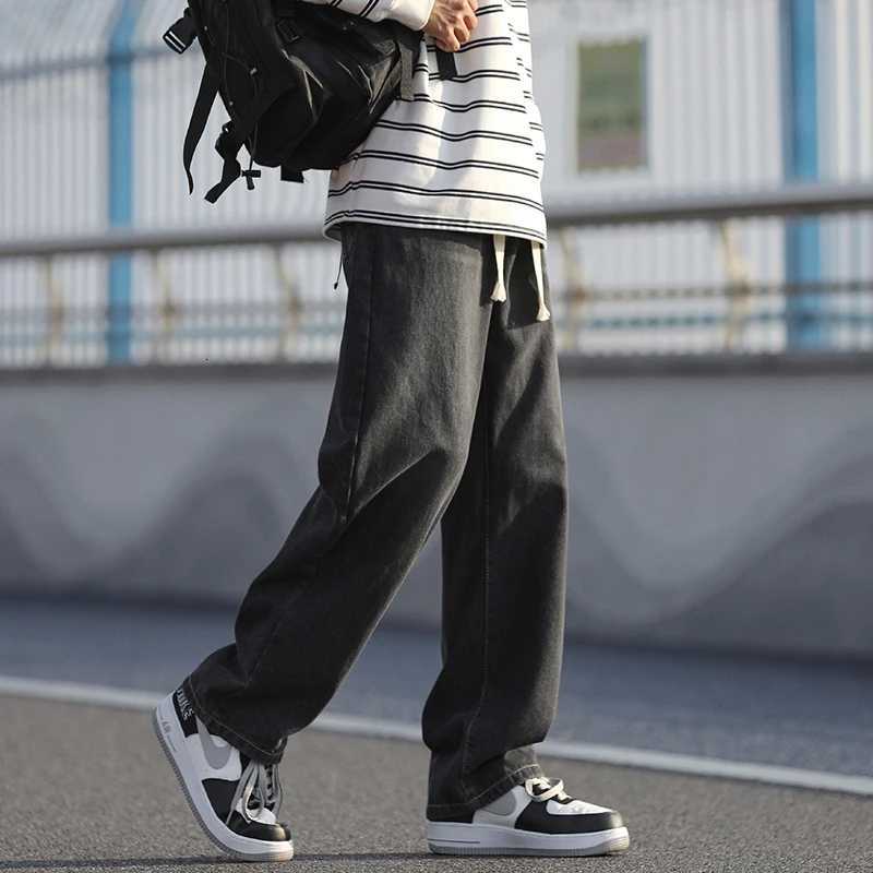 Mens loose straight leg pants for summer lightweight washed waist breaking elastic casual jeans denim pants comfortable W250905