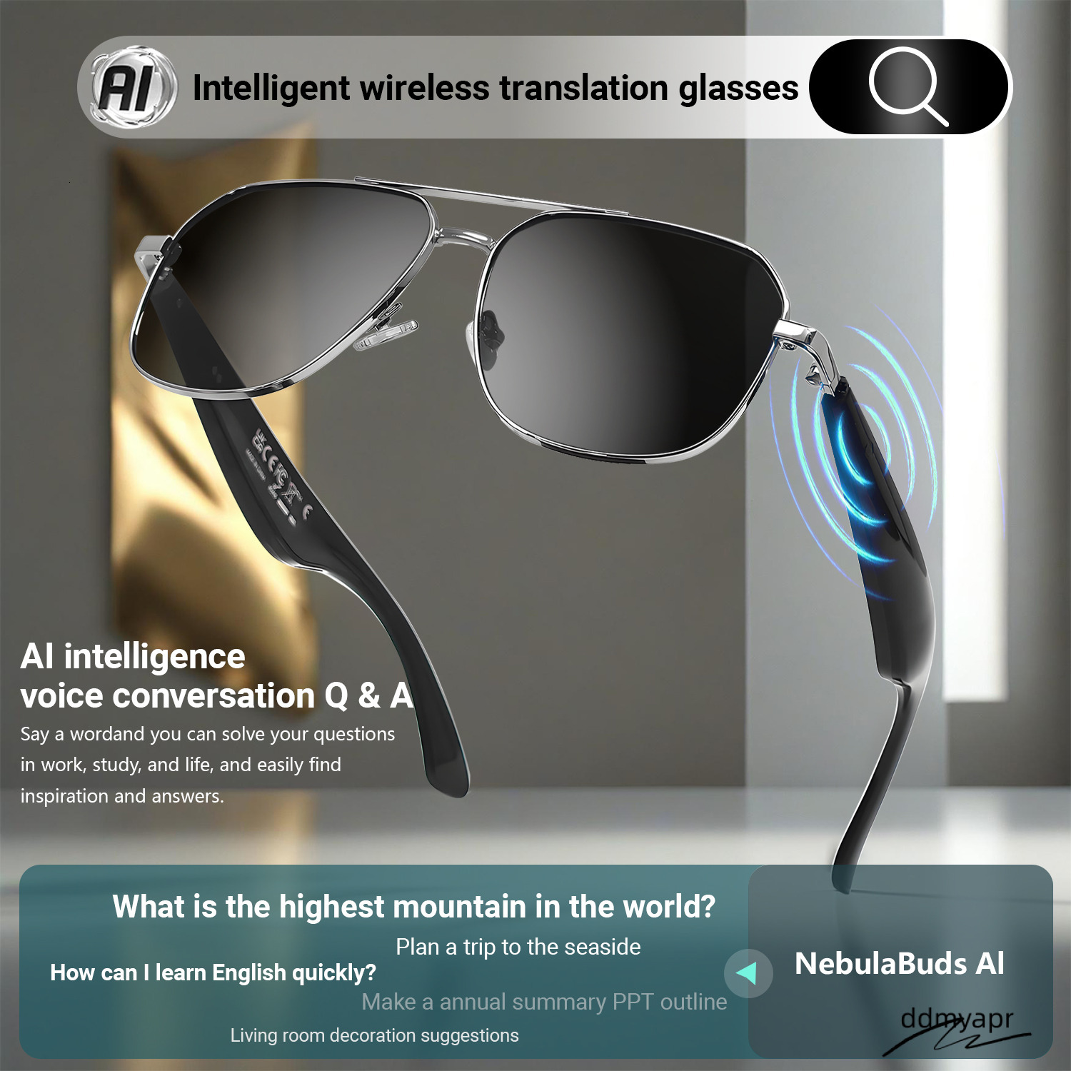 2025 New AI Bluetooth Listening And Talking ddmyday 100+ Languages Real Time Translation Glasses ddmyday ddmyday ddmyday ddmyday