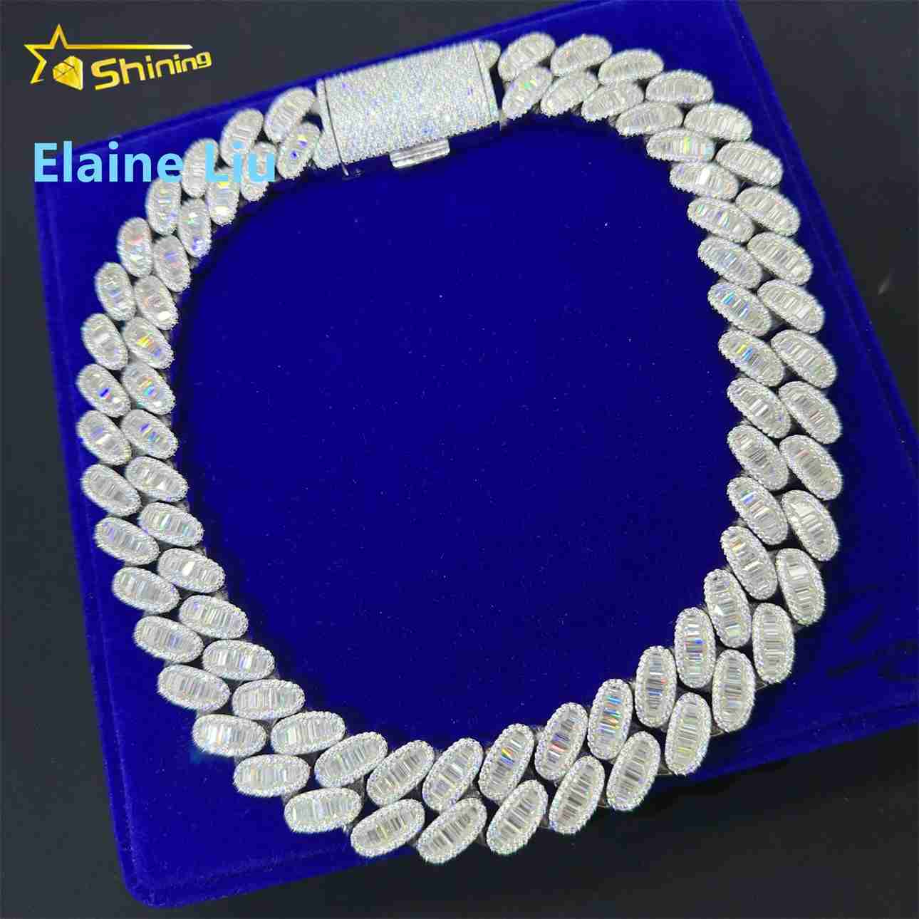 Ready Shipping Fashion Hip Hop Diamond Cuban Link Iced Out Jewelry 925 Sterling Silver Moissanite Cuban Link Chain Necklace