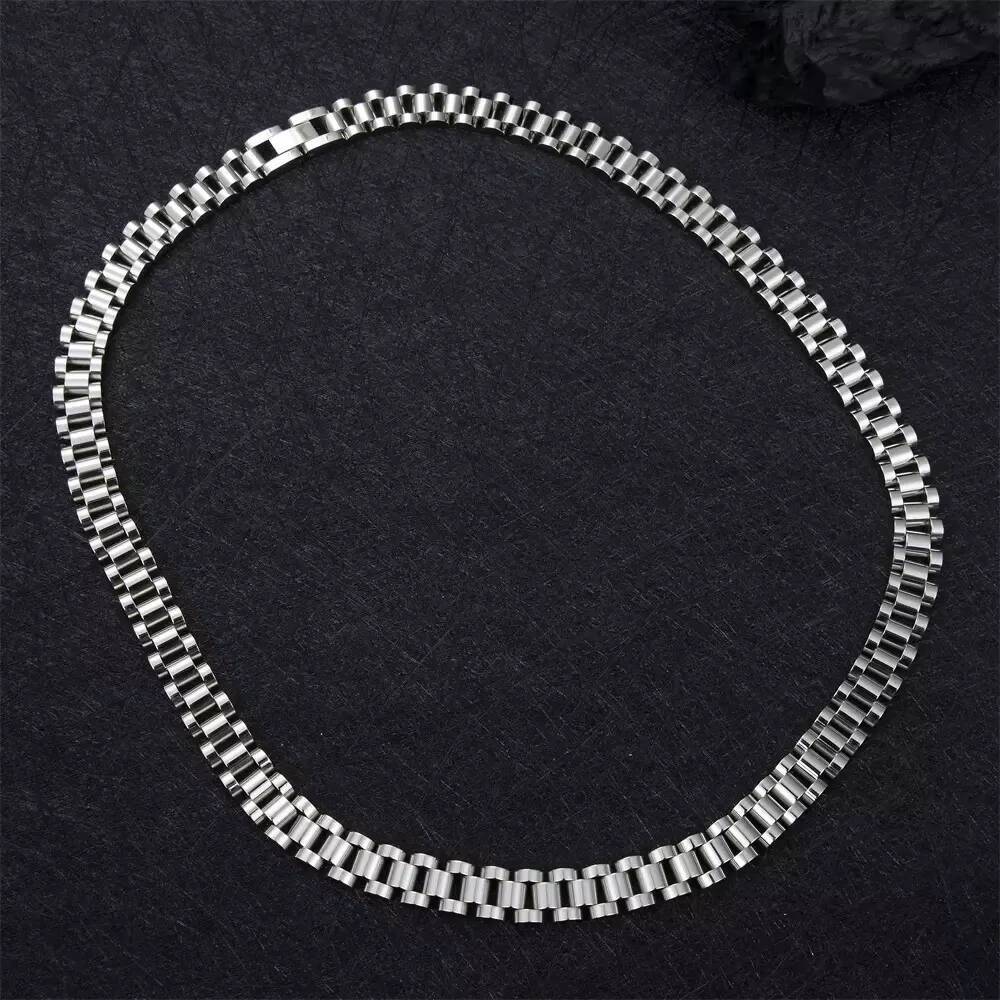 10mm Silver Stainless Steel Watch Band Necklace for Men Trendy Custom Jewelry with Strap Chain for Anniversaries