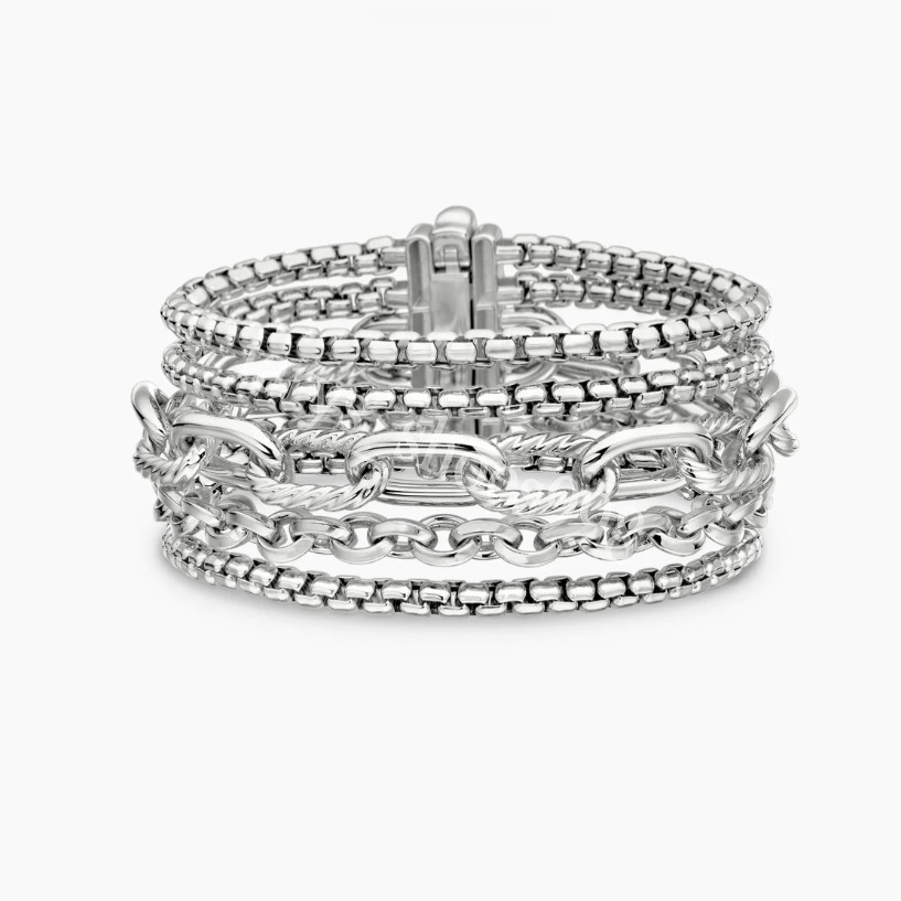 Davidlys Yurmanlys Designer s DY 2025 Silver Bangle Fashion s Charm hook Multi row chain 29MM Woman Designer Sour Mens Jewelry Size 19cm Z260126