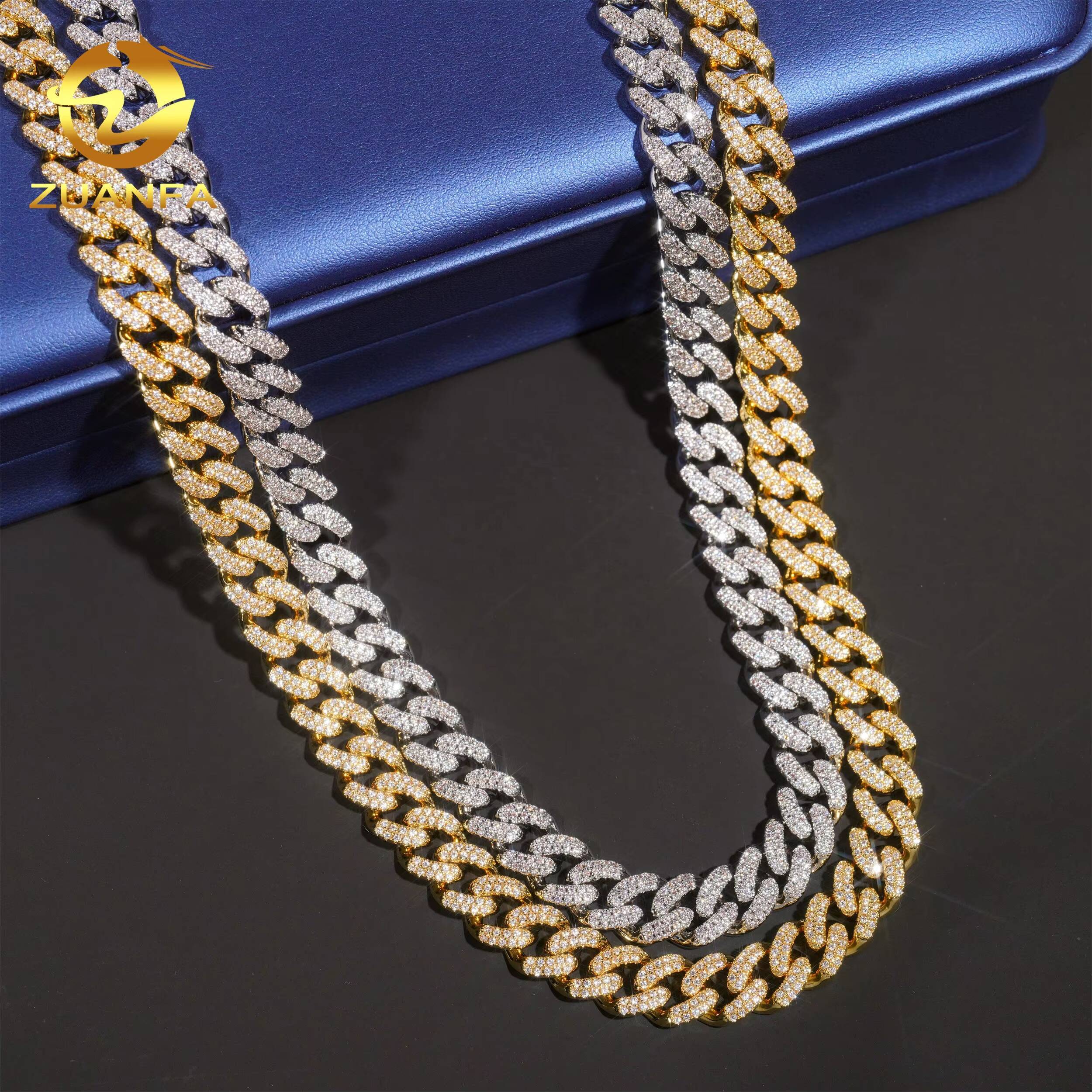 Wholesale Price Cuban Chain Necklace Iced Out Jewelry Brass 5A Moissanite Moissanite Cuban Link Chain