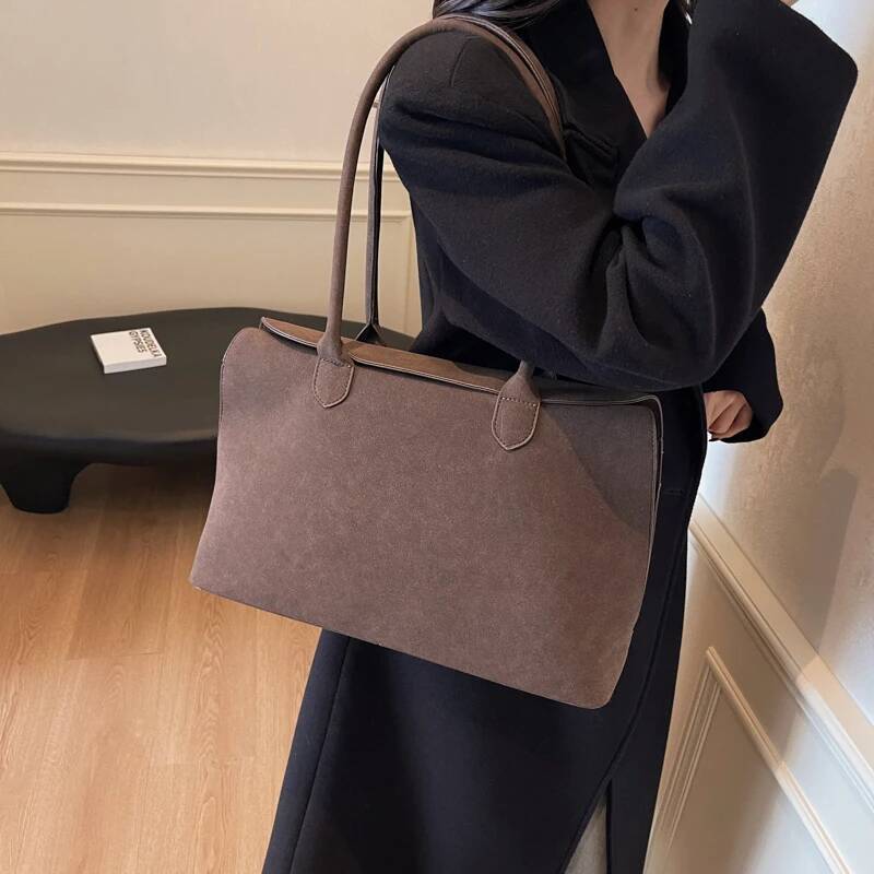 Business Briefcase Style Shoulder Bags For Women Soft Faux Suede Big Capacity Shopper Totes 2025 Latest Designer Handbags