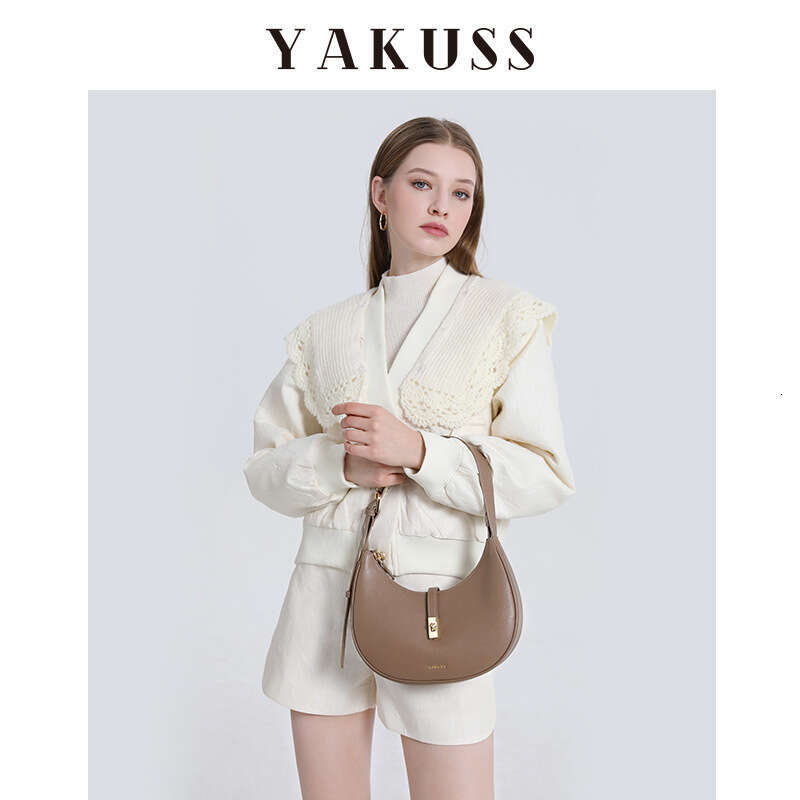 YAKUSS Underarm Women's Shoulder Crescent High-end Niche Handbag Genuine Leather Versatile Casual Crossbody Bag for Women