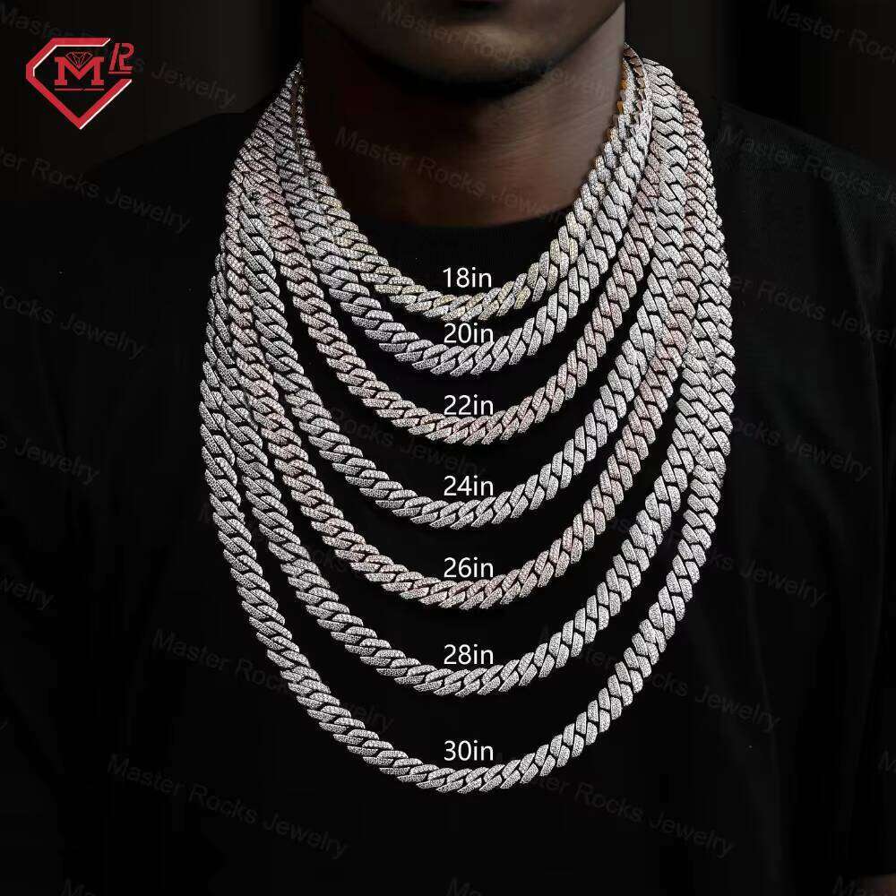 16MM Miami Moissanite Link Chain Iced Out Hip Hop Sterling Sier Necklace Baguette Cut Cuban Links Chains