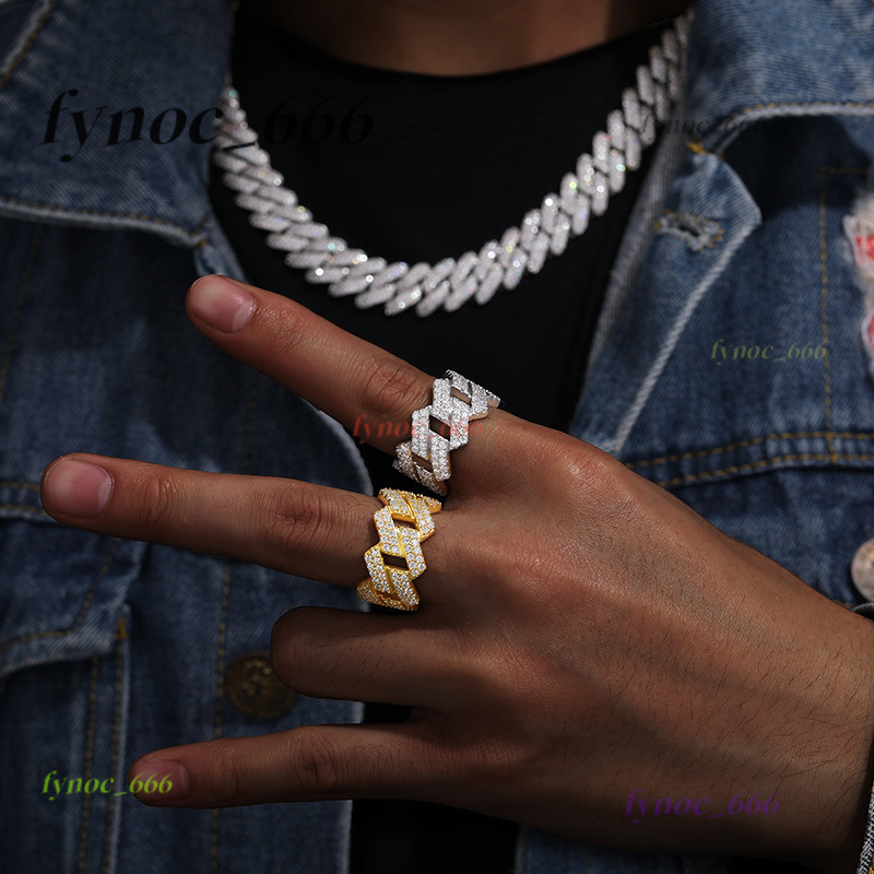 Moissanite Cuban Ring Hip Hop Jewelry 925 Silver Ring for Men Women 2rows VVS Moissanite Cuban Ring