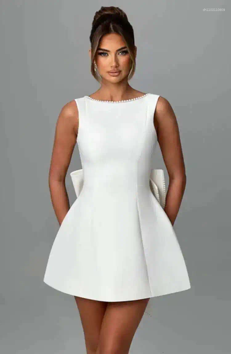 Elegant Mini Dress With Pearl Bow Detail - Perfect For Parties, Weddings, And Special Ocns ddmyday ddmyday ddmyday ddmyday