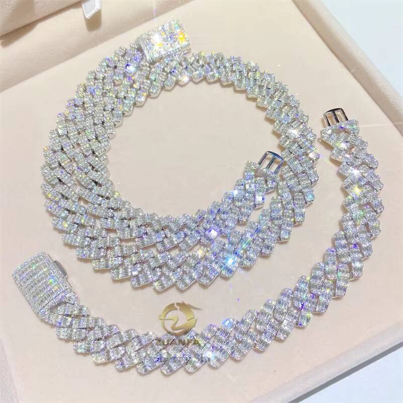 Iced Out Men Fashion Bling Jewelry Rapper Chain 18mm Vvs Moissanite baguette Diamond Cuban Chain