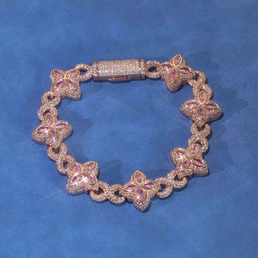 ESKEEM Hip Hop Jewelry New Design Iced Out Dia Cross Four Leaf Clover Infinite Symbol Bracelet Chain for Women Men