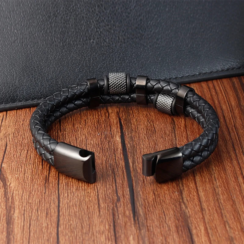 Charm Braid Rope Bracelet For Men Stainless Steel Magnetic Buckle Genuine Leather Bracelets Bangles Male Female Jewelry 251024