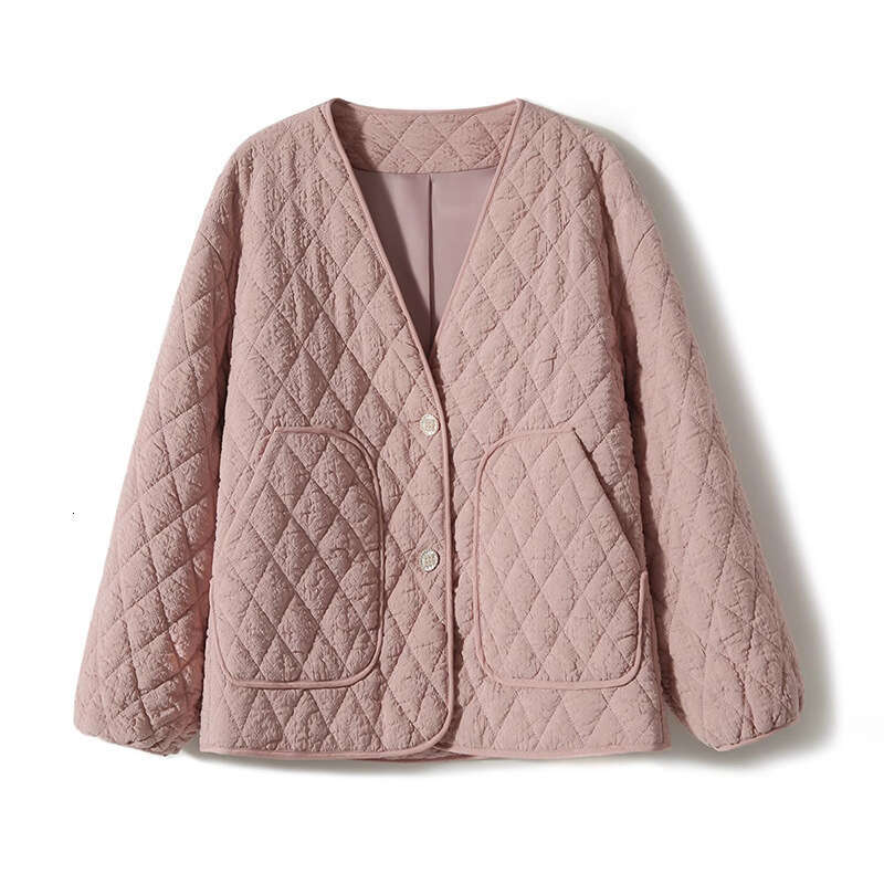 Diamond Grid Lightweight Versatile Layered Cotton Jacket Short Coat Women's High-End Autumn Winter New Style B5