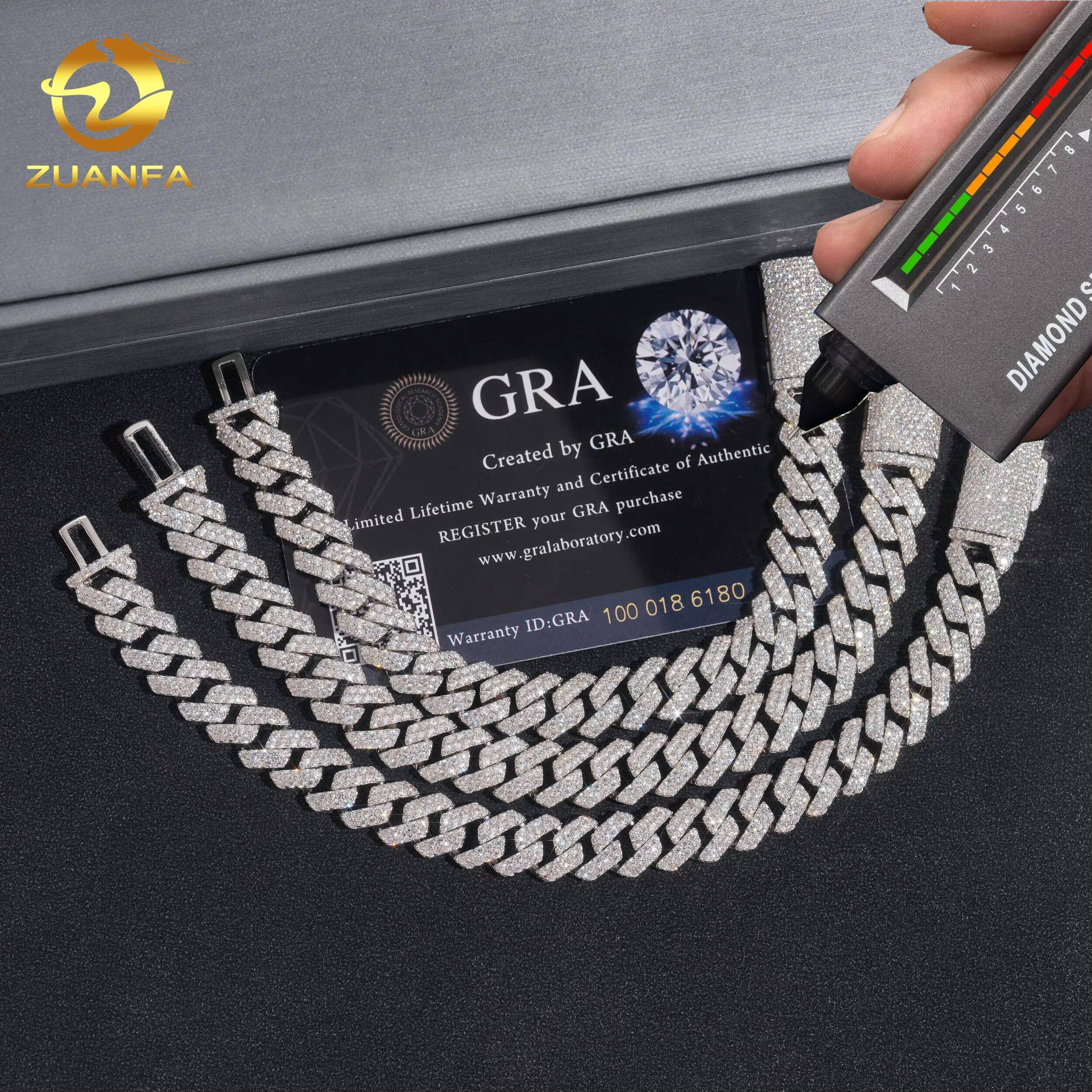 Hip Hop Jewelry 10MM Moissanite Diamond Bracelet 95Silver Iced Out Moissanite Cuban Link Bracelet USA Local Stock