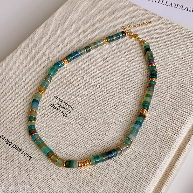 Gold Tone Beaded Choker Necklace With Multicolor Natural Stone & Shell Detail Boho Chic Style Daily & Vacation Wear Gift For Her Handmade-Like Jewelry