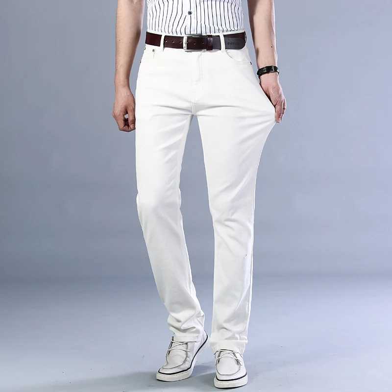 White Jeans Mens Fashion Straight Elastic Cotton Denim Pants Spring Autumn Allmatch Business Casual Trousers Male Clothes W250905