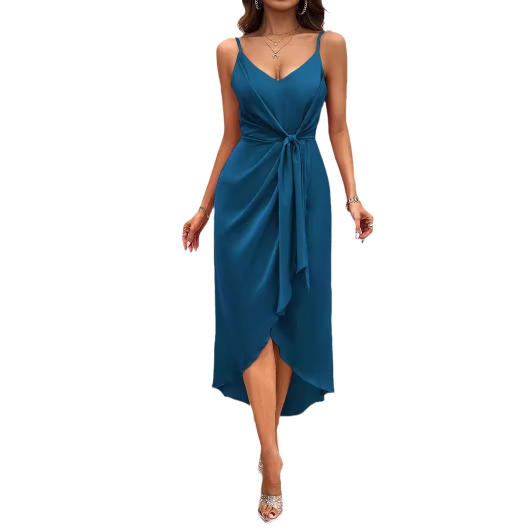 2024 Womens Summer New Fashion Solid Color Strap Dress