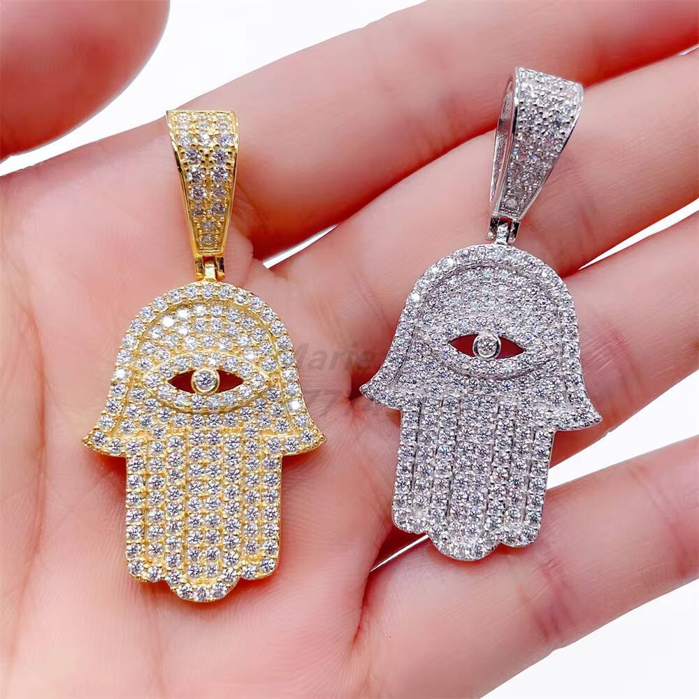 Iced Out White Gold Hamsa Hand Pendant Charm Hip Hop Jewelry for Online Store for Wholesale Agent in Stock