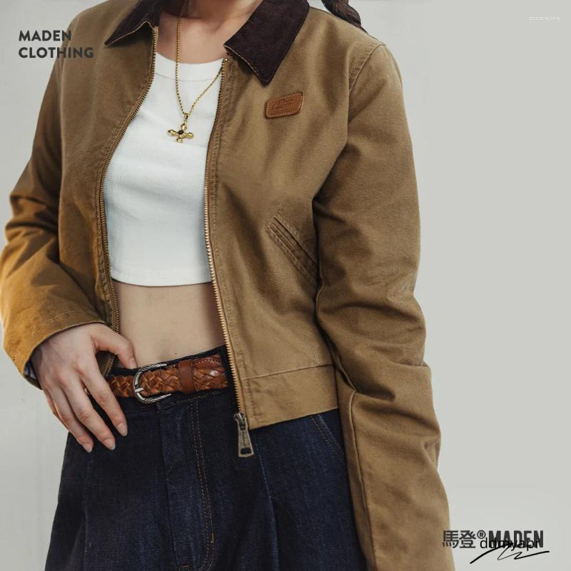 Bomber Ladies Women's Khaki Canvas Workwear Jacket With Turn-Down Collar ddmyday - Slim Fit Lightweight Spring Autumn Coat ddmyday ddmyday ddmyda