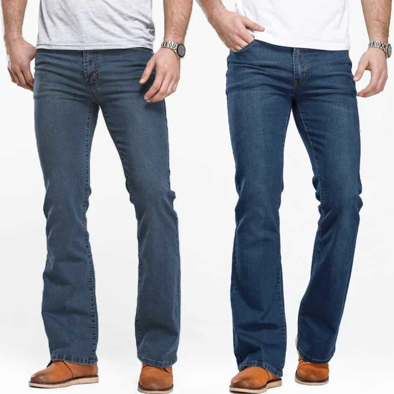 Mens Boot Cut Jeans Slightly Flared Slim Fit Blue Black Trousers Designer Classic Male Stretch Denim Pants W250905