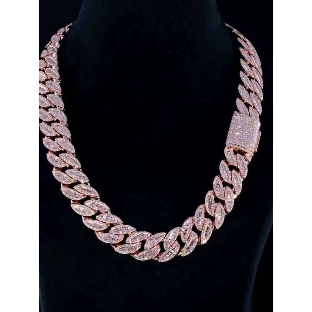 18mm Moissanite Cuban Link Chain Iced Out Necklace with Baguette & Round Cut VVS Moissanite, Passes Dia Tester