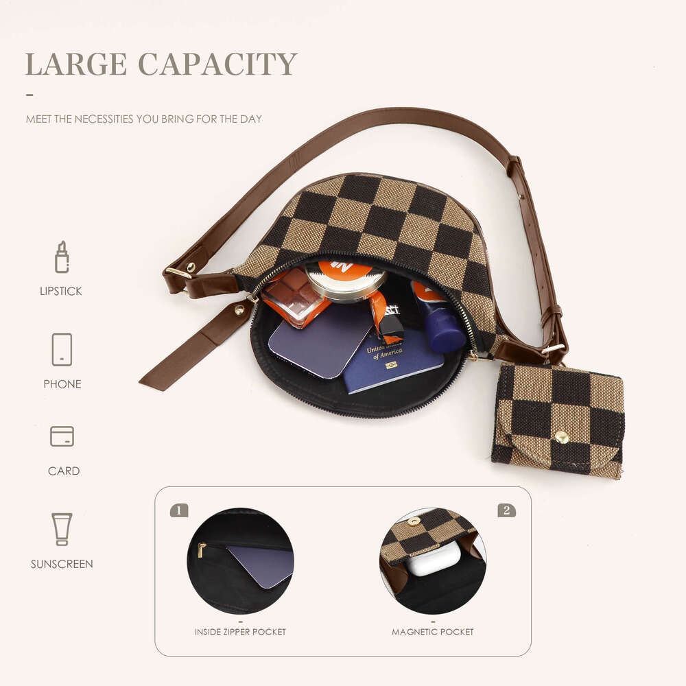 DHEssentials 2025 Checkerboard Canvas Mini Bag 2-in-1 Crossbody Chest Fanny Pack Street Style Earphone Pouch