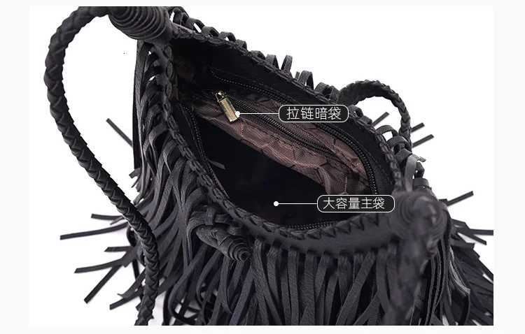 DoubleSided Tassel Design Women Crossbody Bags vintage Soft PU Leather female Shoulder Bag manual Weave messenger Sling bag Z250903