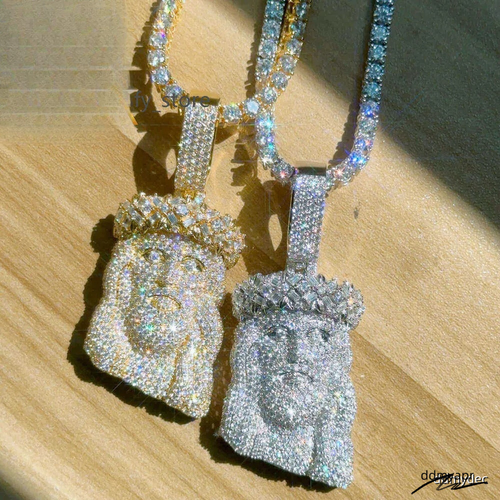Ready To Ship Iced Out Jesus Head Moissanite Dia ddmydec Sier Hip Hop Pendant For Tennis Cuban Link Chain ddmydec